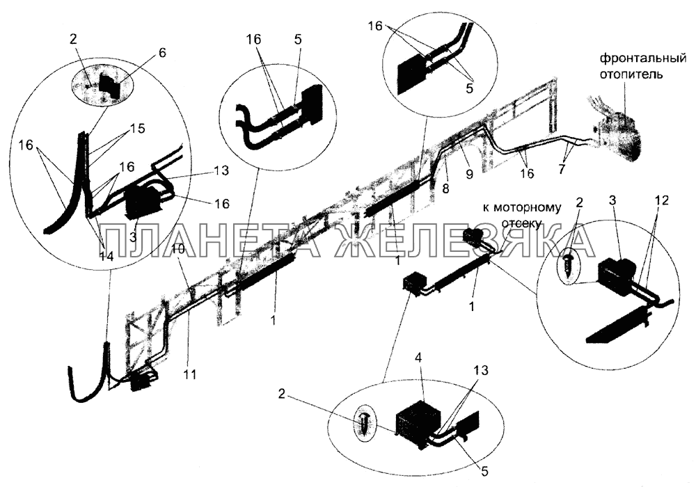 Установка системы топления в салоне (1-я секция) МАЗ-107